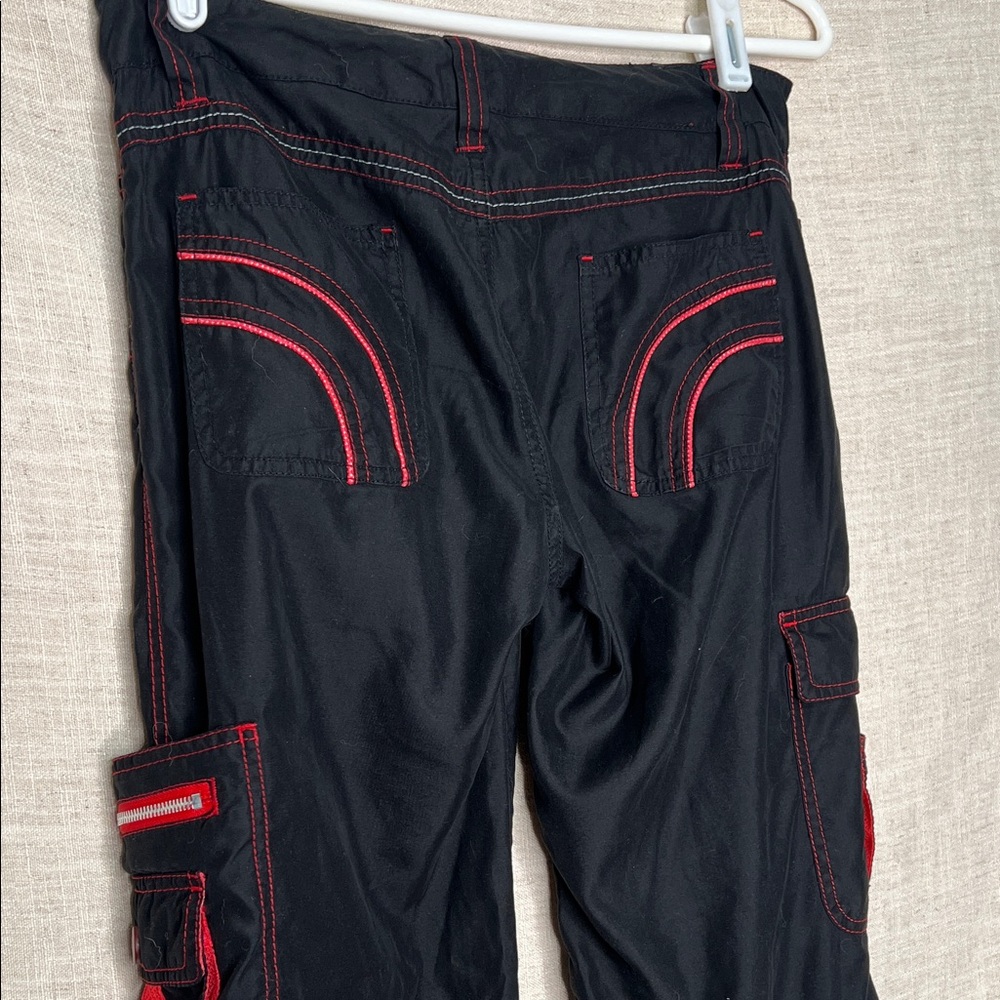 Vintage Y2K Kikgirl RaverBlack Cargo Pants with Red Accents - Picture 7 of 10